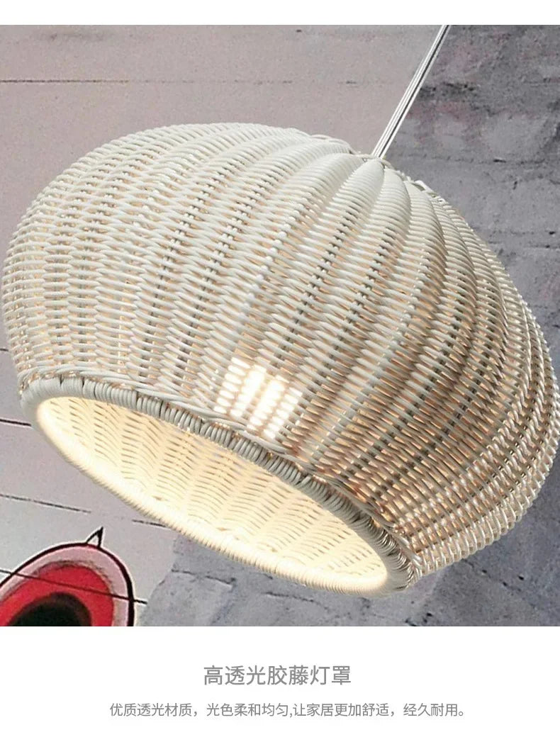 Outdoor Japanese Waterproof Rattan Villa Courtyard Hanging Lamp Garden Dining Room Woven Pendant Light Living Room Home Decor