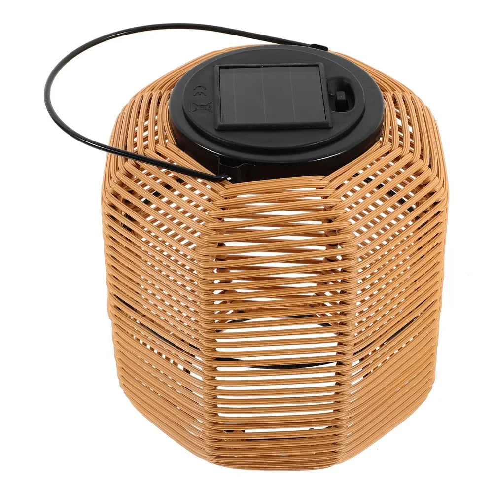 Waterproof Rattan Solar Lantern Solar Powered Bamboo Frame Bamboo Chandelier Lamp Standing/Hanging Weaving Lantern