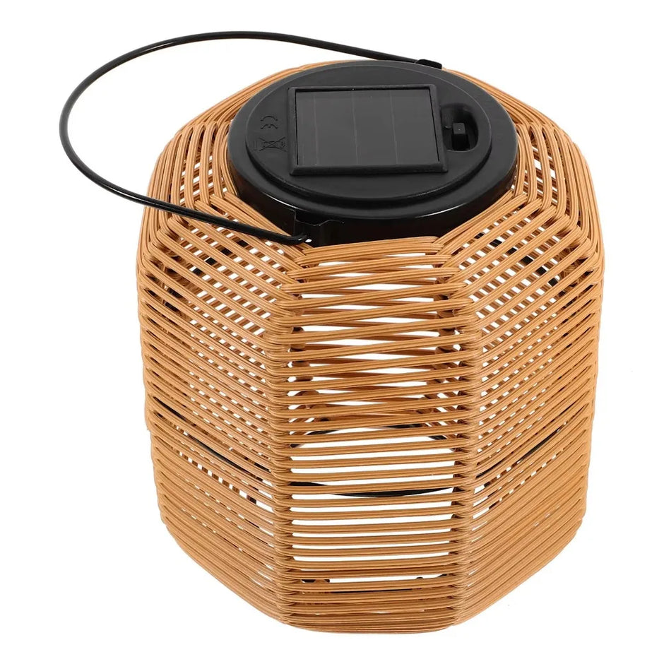 Waterproof Rattan Solar Lantern Solar Powered Bamboo Frame Bamboo Chandelier Lamp Standing/Hanging Weaving Lantern