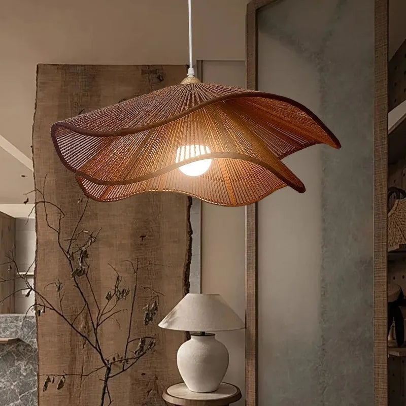 2024 new Chinese style hand-woven chandeliers tea room celebrity log hanging lamp for home decor living dining room furniture