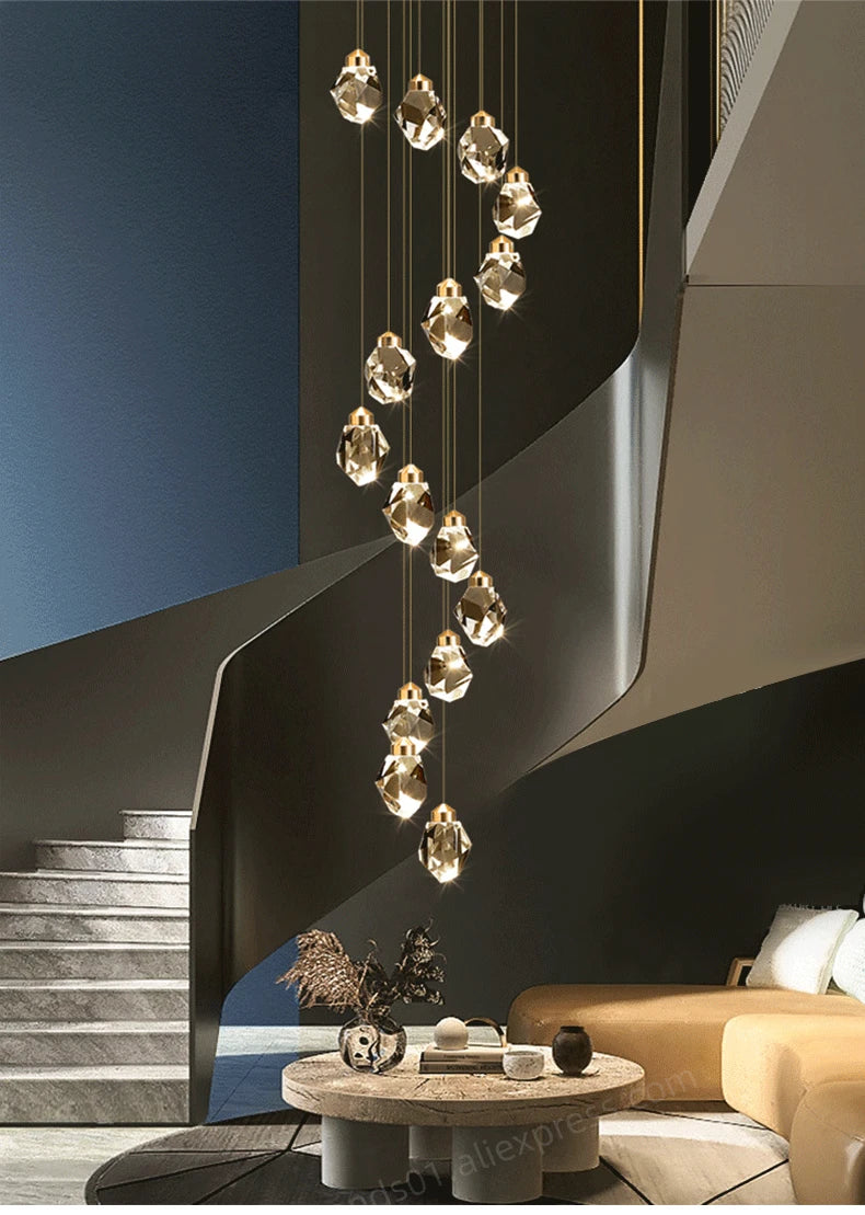 Nordic Crystal Chandelier for Living Room Villa Ceiling Chandeliers Duplex Loft Hanging Lamps Stairscase Suspended Pendant Lamps