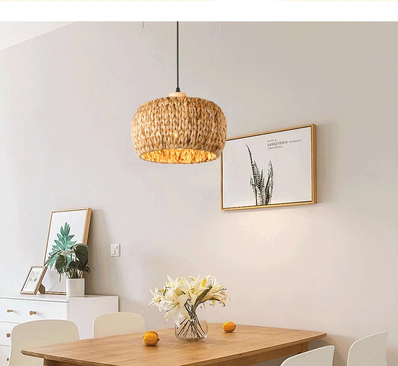 Wicker Rattan Pendant Lamp Teahouse Homestays Decorative Pastoral Retro Pendant Light Kitchen Corridor Bedroom Dining Chandelier