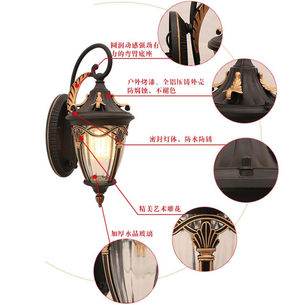 SANDIY Outdoor Wall Lights External Sconce Lamp LED Porch Luminaire Retro Balcony Patio Fence Lighting 220v 110v Glass Latern