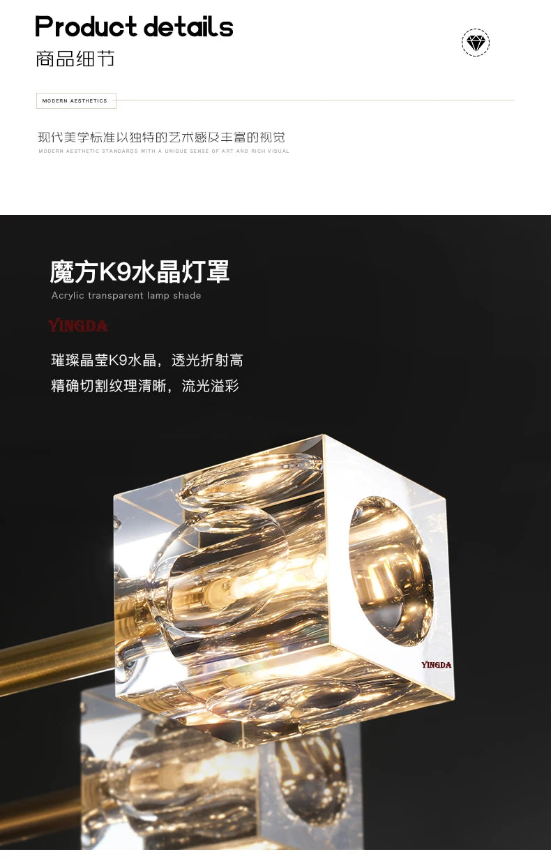 Light Luxury All Copper Living Room Ceiling Lamp, High-end Crystal Lamp, Creative Bedroom Lamp, Minimalist Dining Room Lamp