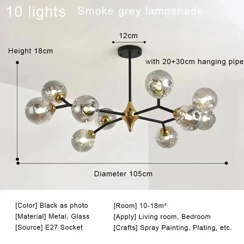 LED Glass Ball Chandelier Pendant Light for Indoor Decorative Lighting - Living Room Bedroom Dining Room