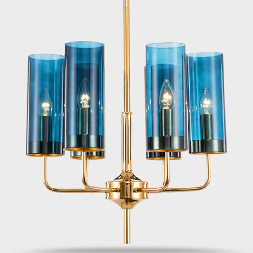 Nordic LED Glass Chandelier Blue/Amber Modern Hanging Lamp Suspension Living Dining Bedroom Pendant Lighting Fixtures