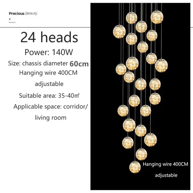 Starry Sky Staircase Chandelier Nordic Design Duplex Corridor Light Pendant Lights Apartment Hall
