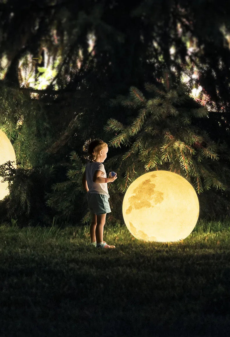 Resin Fiber Outdoor Lunar Lawn Lamp Round Waterproof Atmosphere Lamp Garden Ground Plug Landscape Lighting