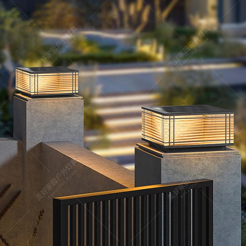 Solar stigma lamp Rural outdoor villa Waterproof lamp Outdoor balcony Garden Stainless steel gate wall lamp