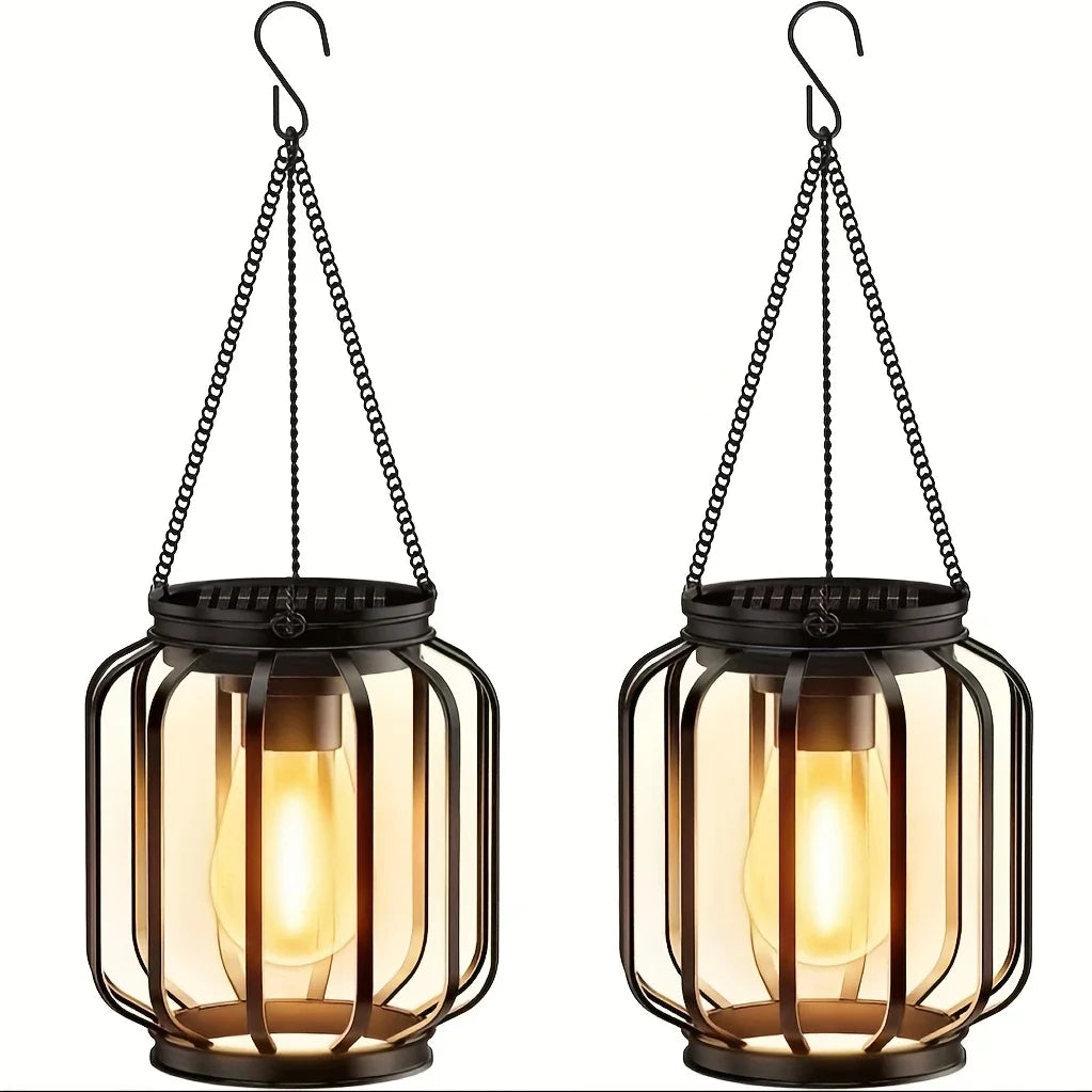 1/2pcs Solar Lantern Outdoor Light, Metal Solar Hanging Light, Brighter Hanging Solar Chandelier, Courtyard Garden Decoratiot