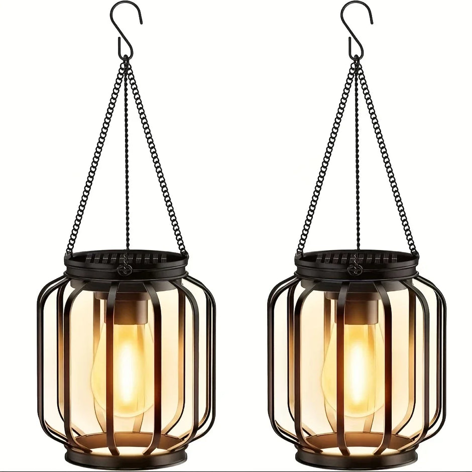 1/2pcs Solar Lantern Outdoor Light, Metal Solar Hanging Light, Brighter Hanging Solar Chandelier, Courtyard Garden Decoratiot