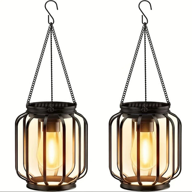 1/2pcs Solar Lantern Outdoor Light, Metal Solar Hanging Light, Brighter Hanging Solar Chandelier, Courtyard Garden Decoratiot