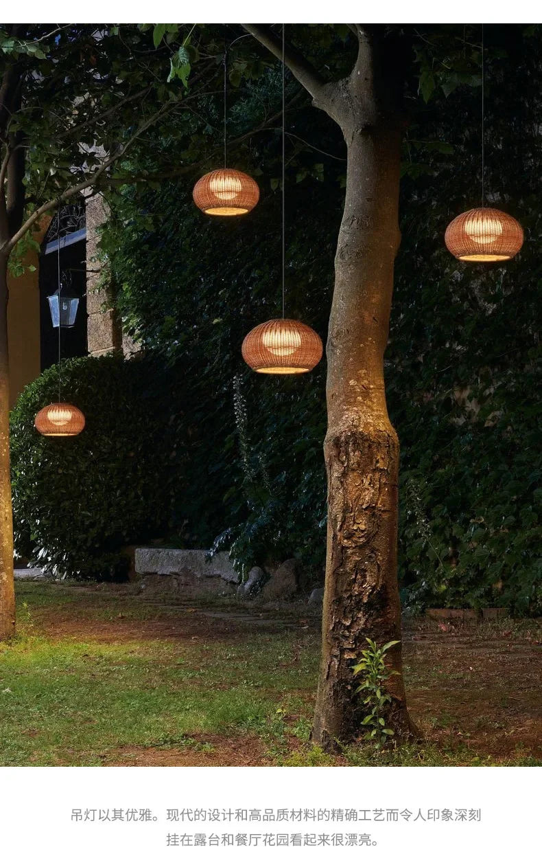 2025 Outdoor Waterproof Lustre Pendant Lights Chinese Style Courtyard Villa Hanging Lamp Garden Restaurant Rattan Weaving Lamp