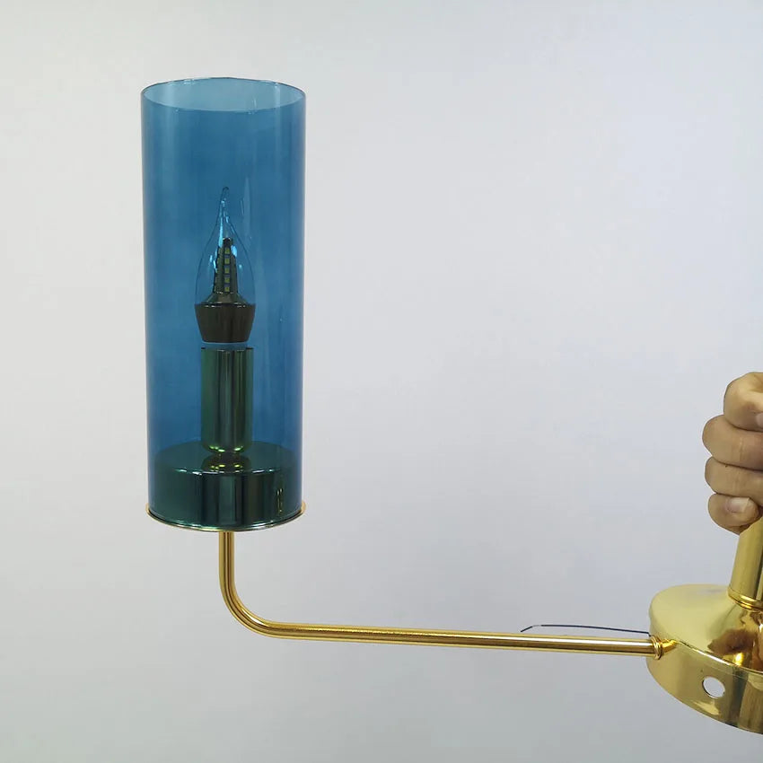 Nordic LED Glass Chandelier Blue/Amber Modern Hanging Lamp Suspension Living Dining Bedroom Pendant Lighting Fixtures