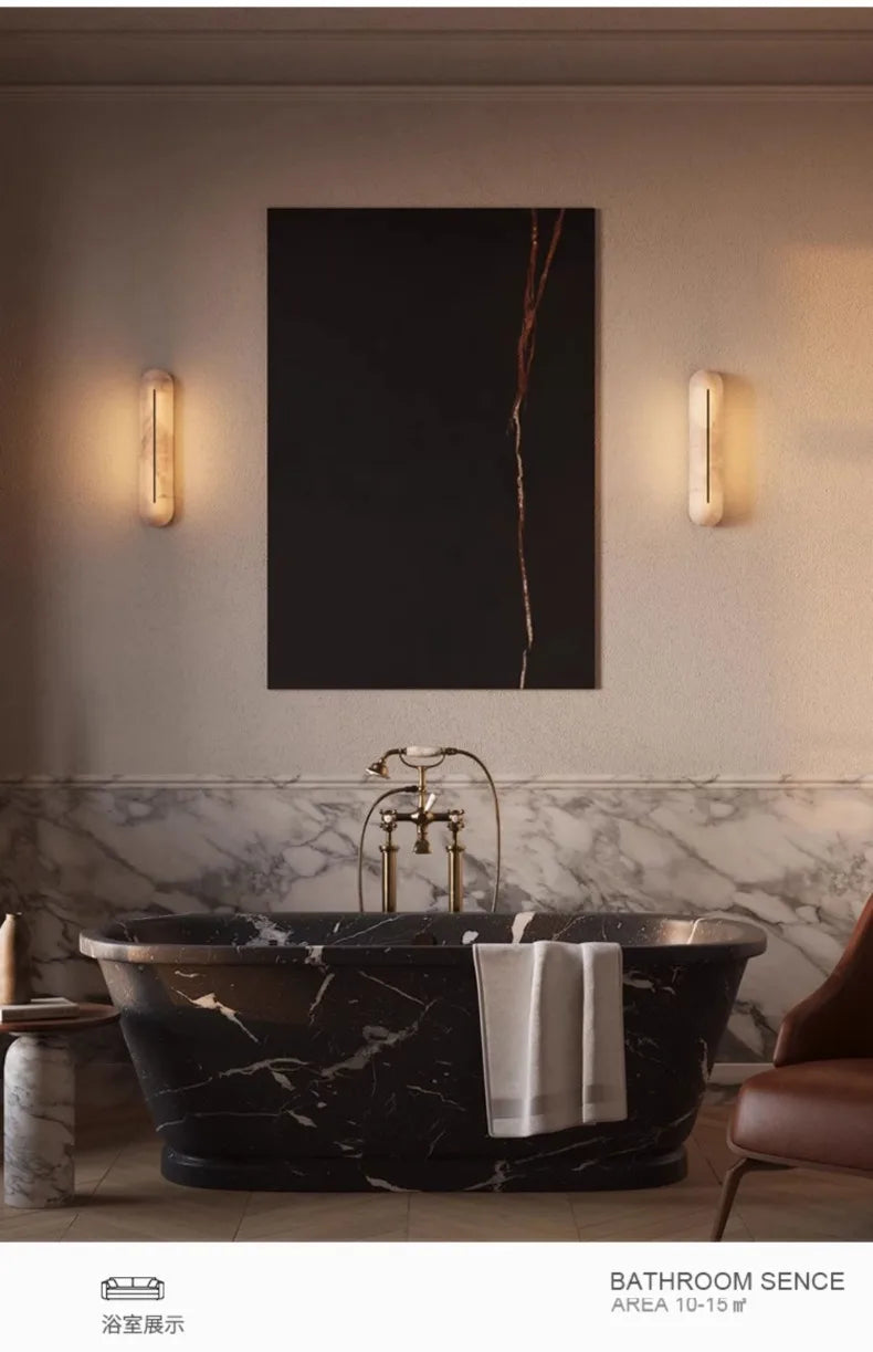 Italian Wall Lamp Natural Marble Bedside LED Light for Bedroom Villa Entryway Hallway Living Room Indoor Decorative Lighting