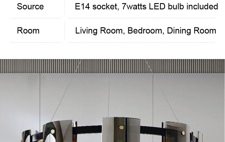2026 Pendant Light For Bedroom Living Room Kitchen Dining Table Bar Home Decor Modern LED Glass Tile Suspension Lamp Smoke Gray