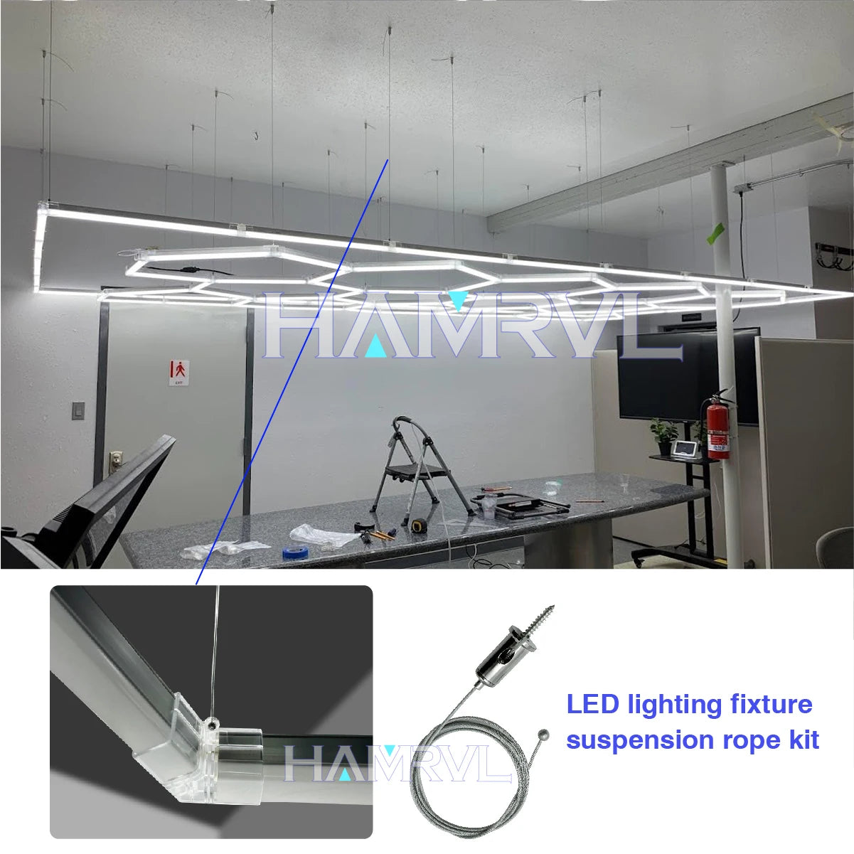 Honeycomb LED Rectangle Lighting Office Gym Desk Barber Workshop Ceiling pendant Light Color change Dimmable Garage Hexagon Lamp