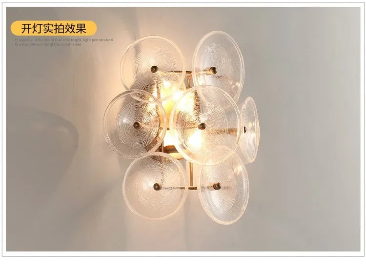 Creative Matte Metal Golden Base with LED Bubble Water Pattern Glass Round Shade Wall Sconce Bedside Lamp