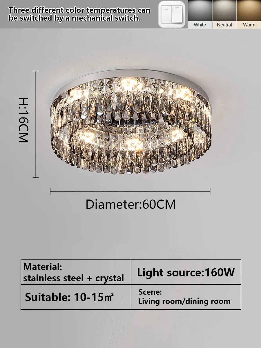 Light Luxury Crystal Ceiling Light Round LED Lamp 2025 New Post-modern Design Upscale Lighting Fixture for Living Room Bedroom