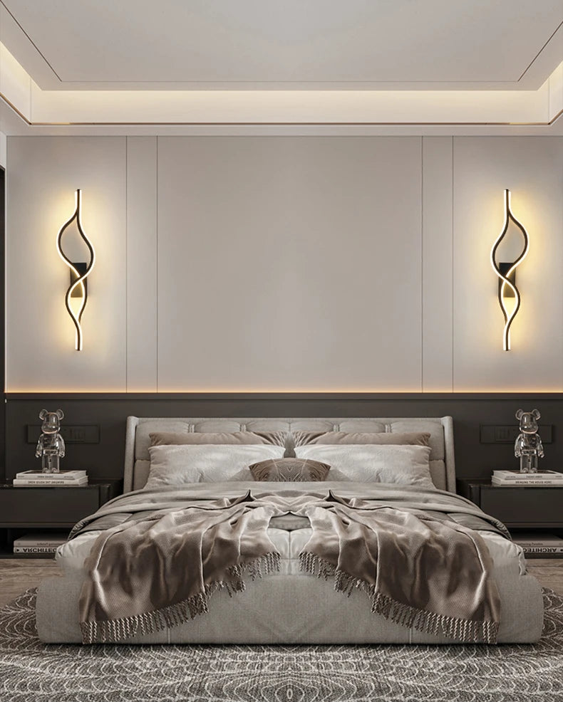 Modern Living Room Long Wall Lights with Anlter Design Gold Black TV Background Decorative Wall Lamp for Bedroom Remote Control