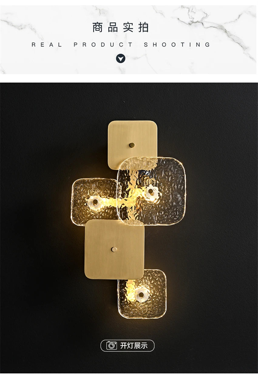Modern Gold Full Copper Glass Living Room Wall Lamps Hotel Lobby Aisle Villa Bathroom Bedroom Home Art Deco Wall Lights