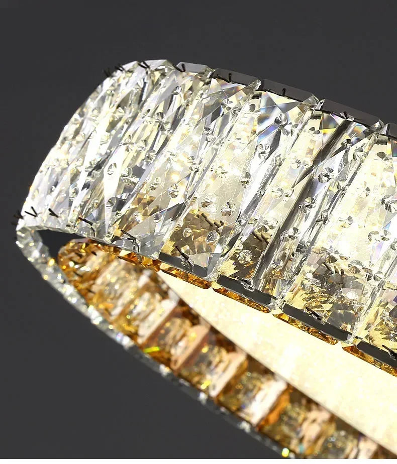 ‌Modern Luxury Dimmable Crystal Ceiling Light K9 Crystals Golden Ring Chandelier for Bedroom Living Room Dining Room LED Fixture