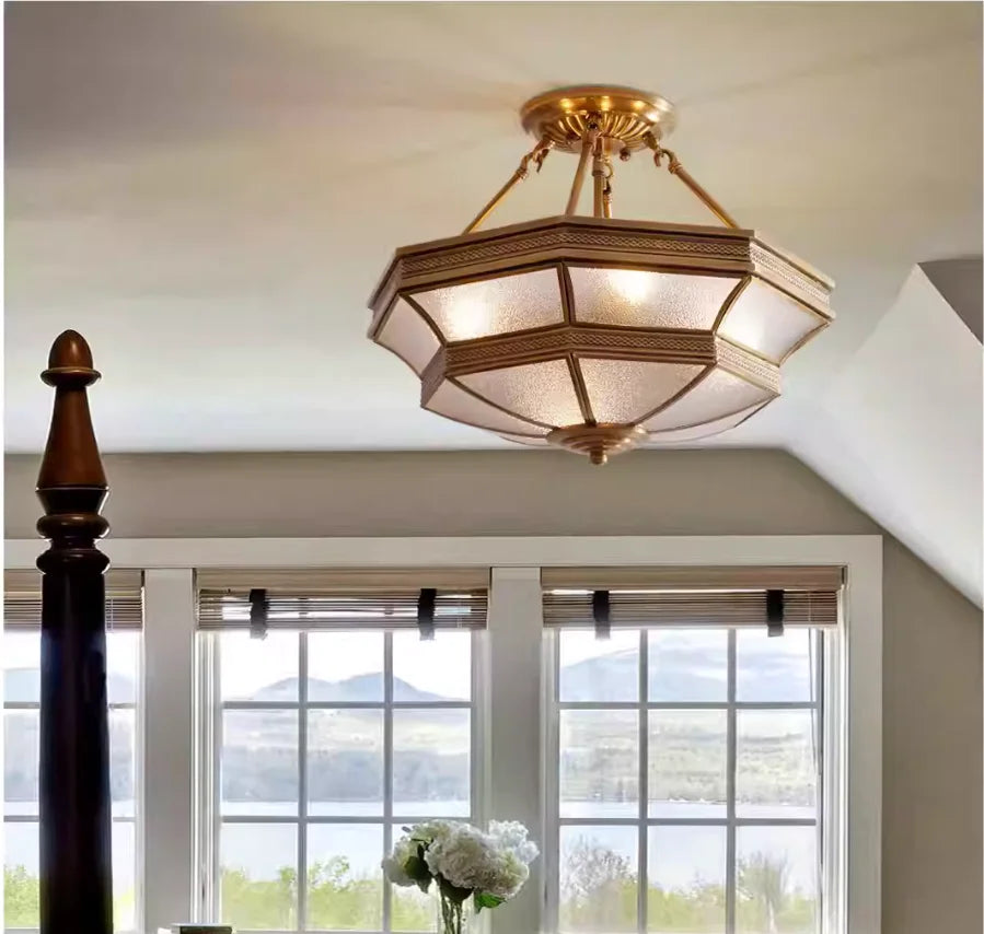 Semi-Flush Copper Ceiling Lamp Outdoor Style D46cm H35cm Living Room Atmosphere Simple Restaurant Balcony Study Ceiling Light