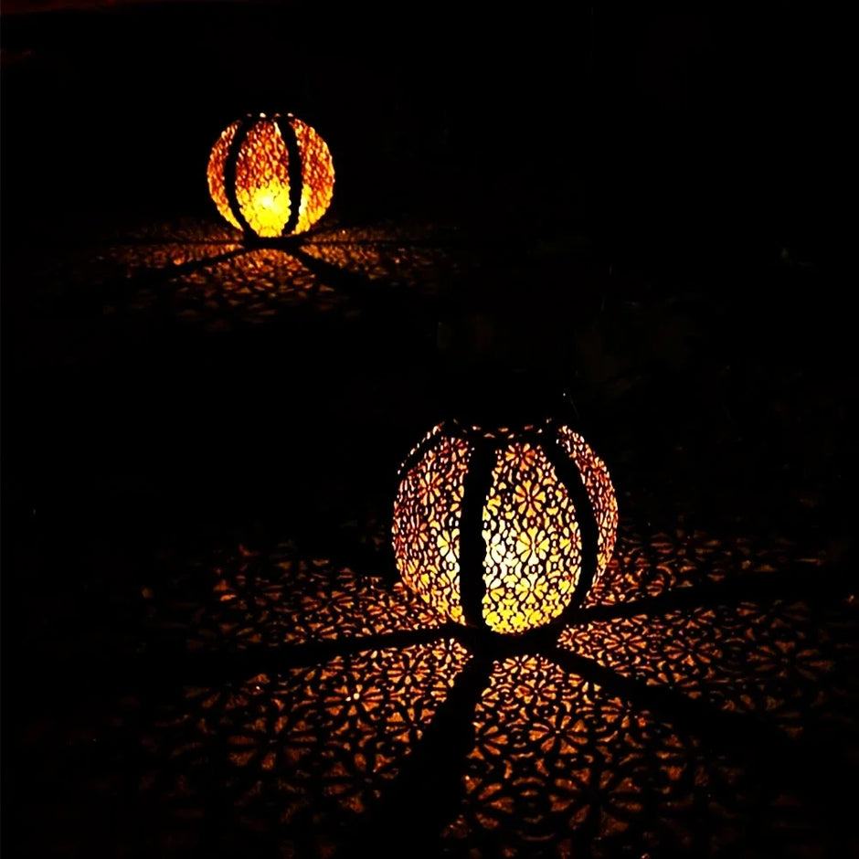 HOMEFISH Outdoor Solar Iron Art Hanging Light Hollow LED Waterproof Landscape Projection Lamp for Garden Decor