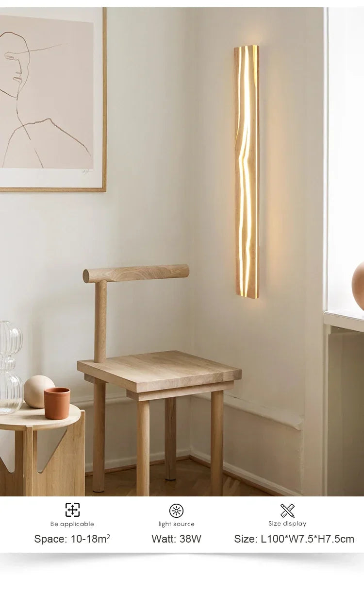 Modern Mirror Led Light Bedside Lamp Wabi Sabi Nordic Cracked Wood Wall Lamp for Living Room Hallway Office Decoration Lamp