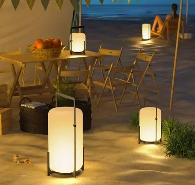 Japanese Style Garden Outdoor Waterproof LED Floor Lamp Simple Restaurant Hotel Acrylic Rechargeable Solar Power Standing Lamp