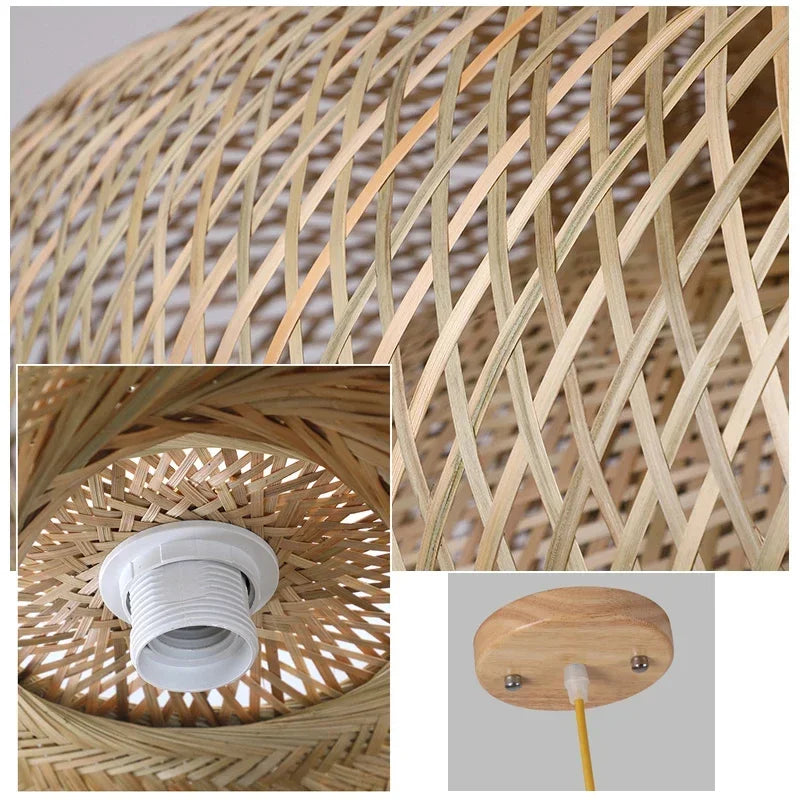 Japanese Chandelier Natural Bamboo Rattan Pendant Lights Handmade Weaving Hanging Lamps Wicker Shades E27 Lighting Suspension