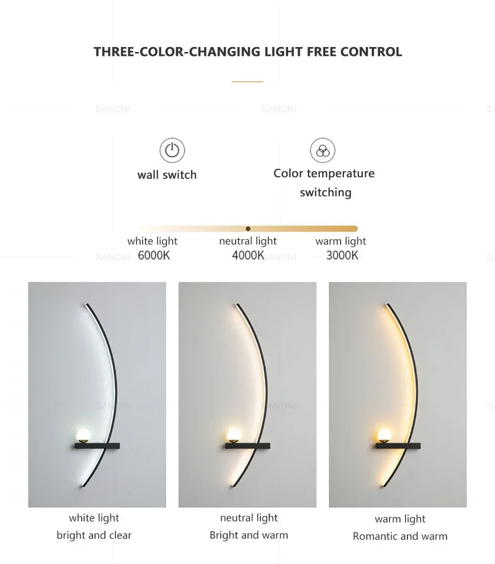 Nordic LED Wall Lamp Stripes Wall Sconce for Bedroom Bedside Living Room Study Stairs Home Decor Indoor Lighting Fixture Luster