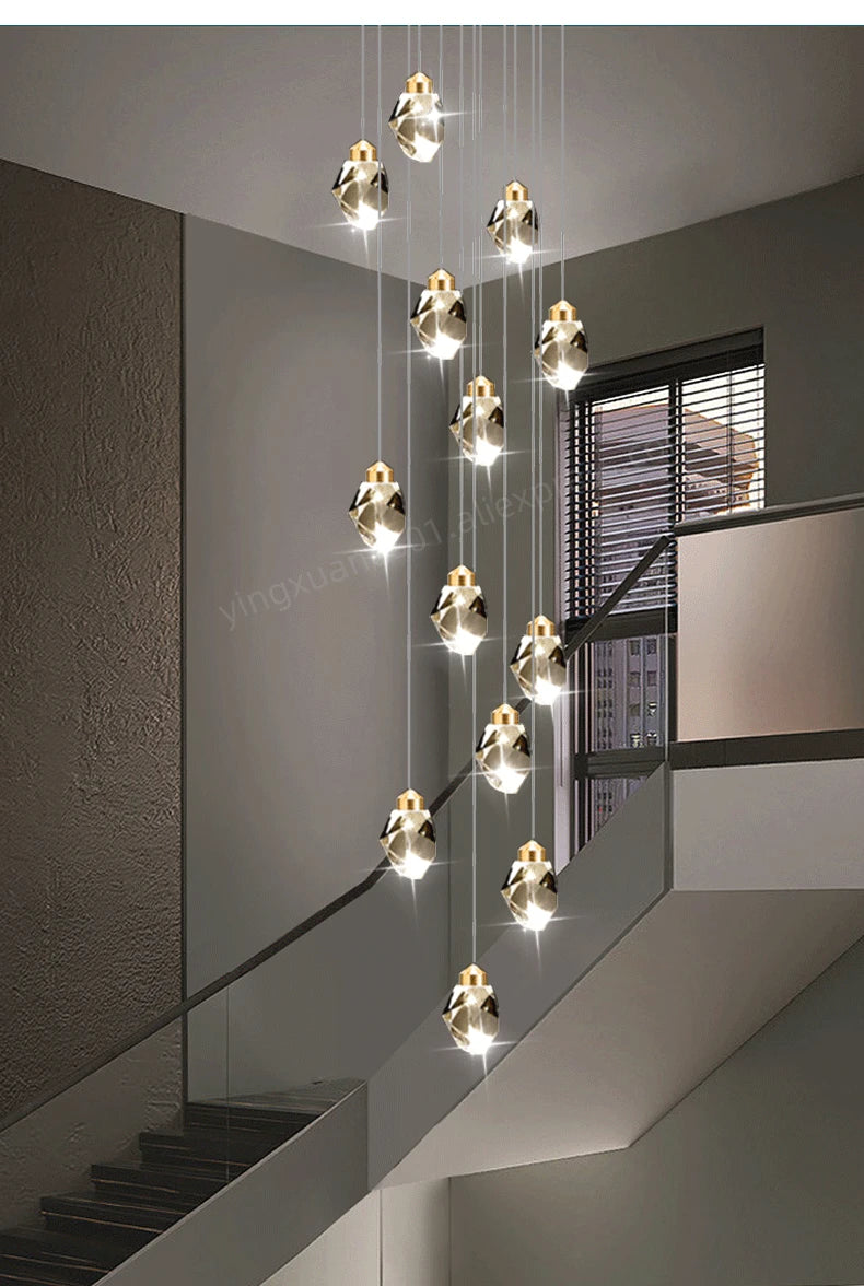 Nordic Crystal Chandelier for Living Room Villa Ceiling Chandeliers Duplex Loft Hanging Lamps Stairscase Suspended Pendant Lamps