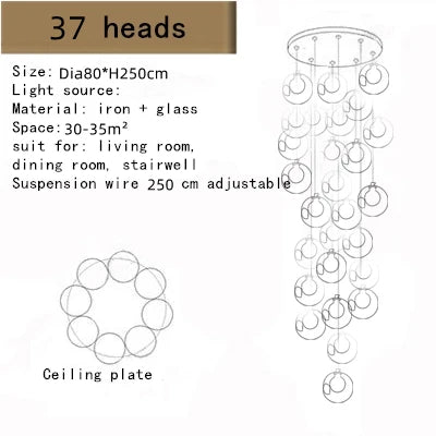 Nordic luxury White Magic bean Design glass LED Chandelier Lighting lustre Hardware Ceiling Duplex staircase Attic luminaire