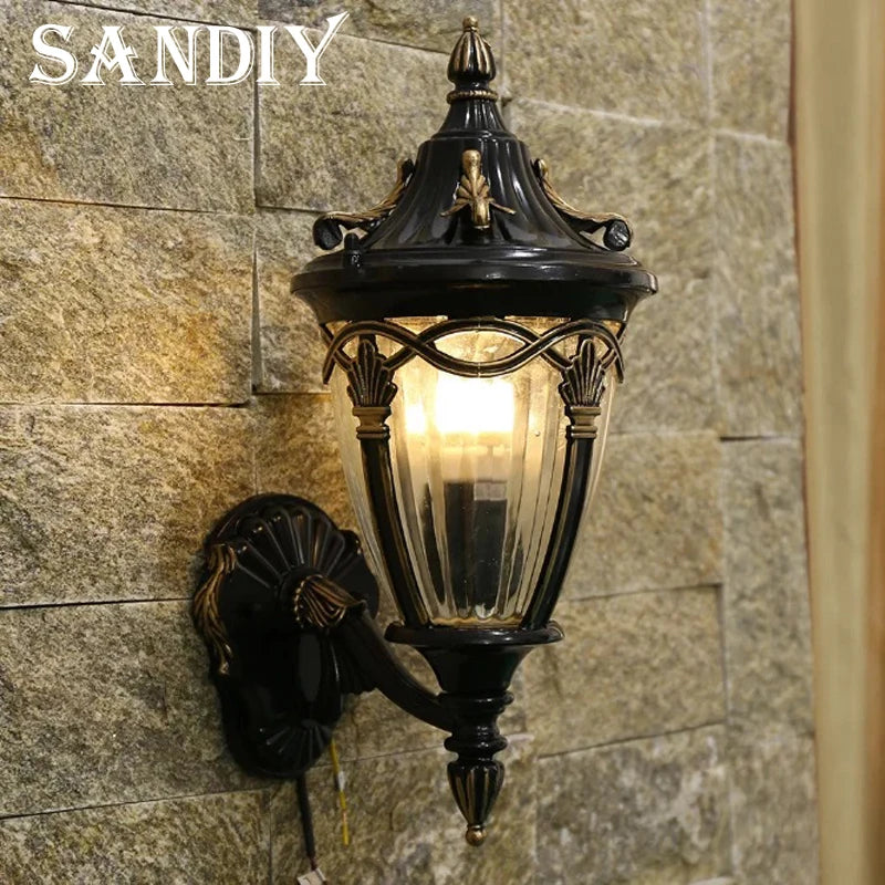 SANDIY Outdoor Wall Lights External Sconce Lamp LED Porch Luminaire Retro Balcony Patio Fence Lighting 220v 110v Glass Latern