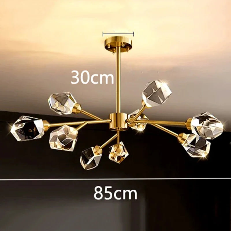 All-copper Molecular Long Crystal Chandelier Light Luxury Creative Post-modern Atmosphere Living Room LED Pendant Lights