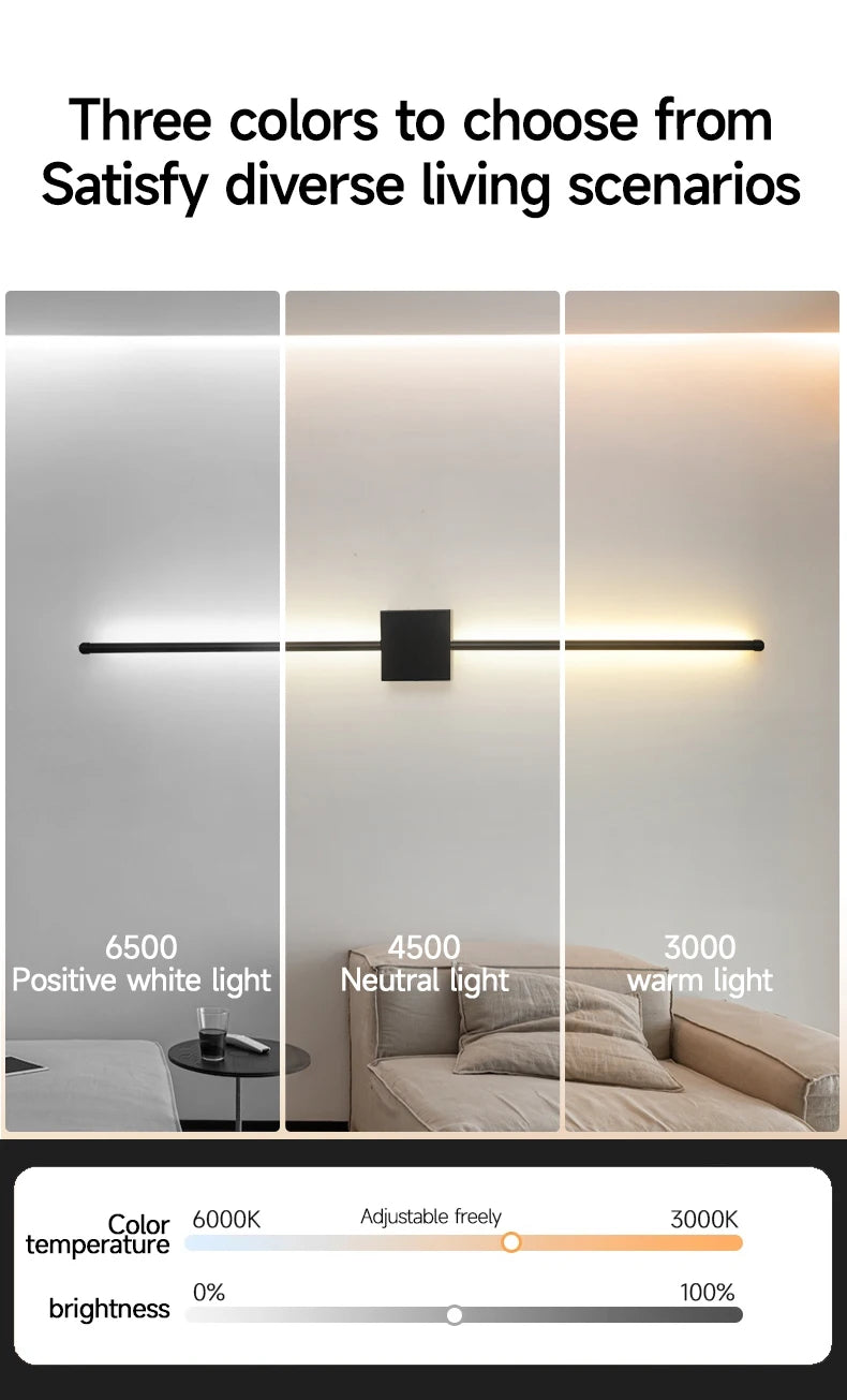 Modern LED Wall Lamp Minimalist Led Light Bedroom Bedside Long Strip Wall Sconces Living Room Sofa Home Indoor Lighting Fixture