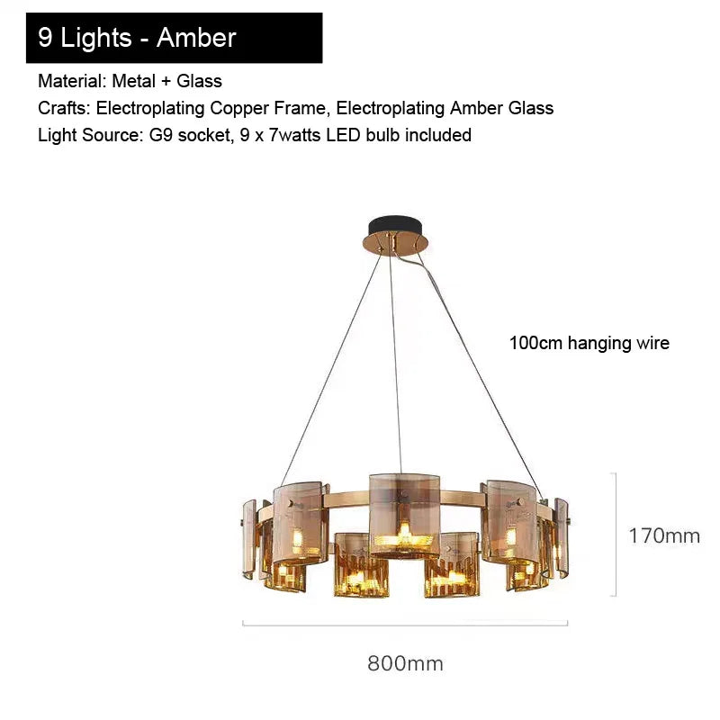 2026 Pendant Light For Bedroom Living Room Kitchen Dining Table Bar Home Decor Modern LED Glass Tile Suspension Lamp Smoke Gray