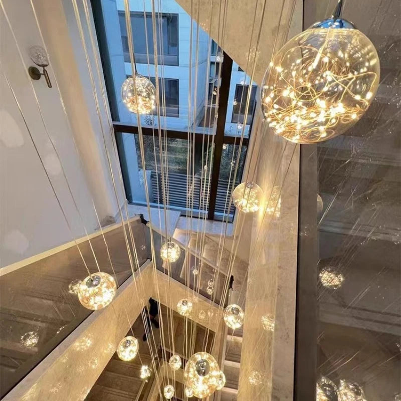 Starry Sky Staircase Chandelier Nordic Design Duplex Corridor Light Pendant Lights Apartment Hall