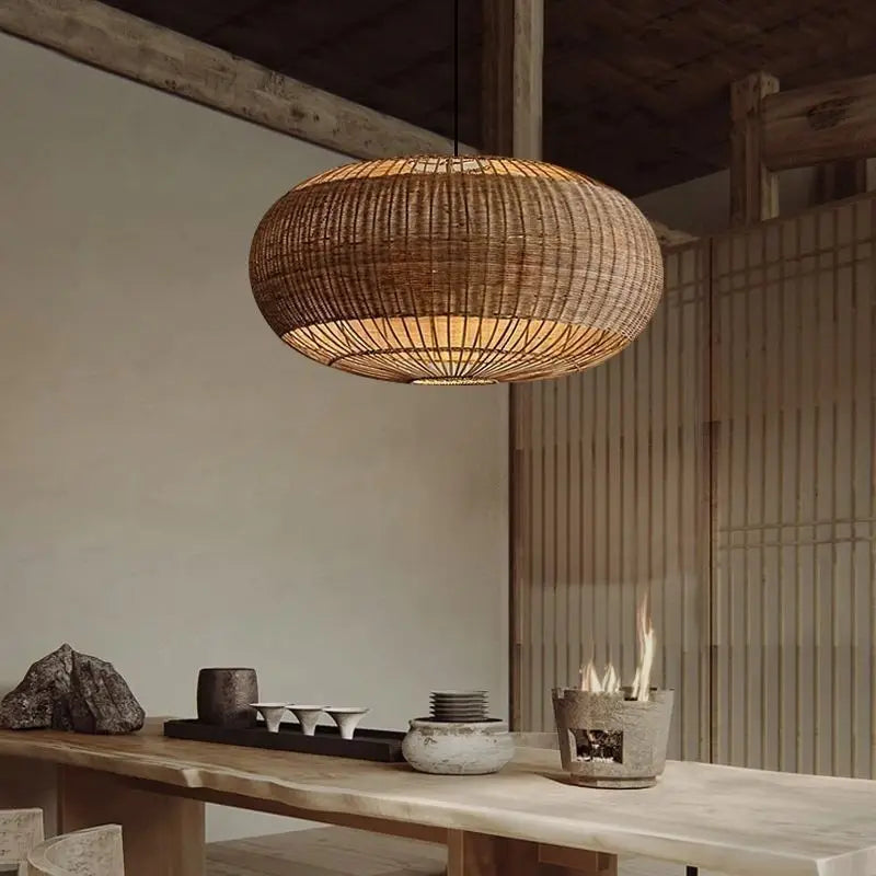 Wabi sabi Rattan Lamp japanese hand-woven bamboo light Living room Restaurant kitchen hanging lamp dining table lantern lamp