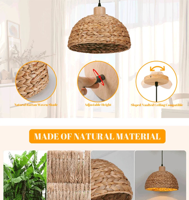 Wicker Rattan Pendant Lamp Teahouse Homestays Decorative Pastoral Retro Pendant Light Kitchen Corridor Bedroom Dining Chandelier