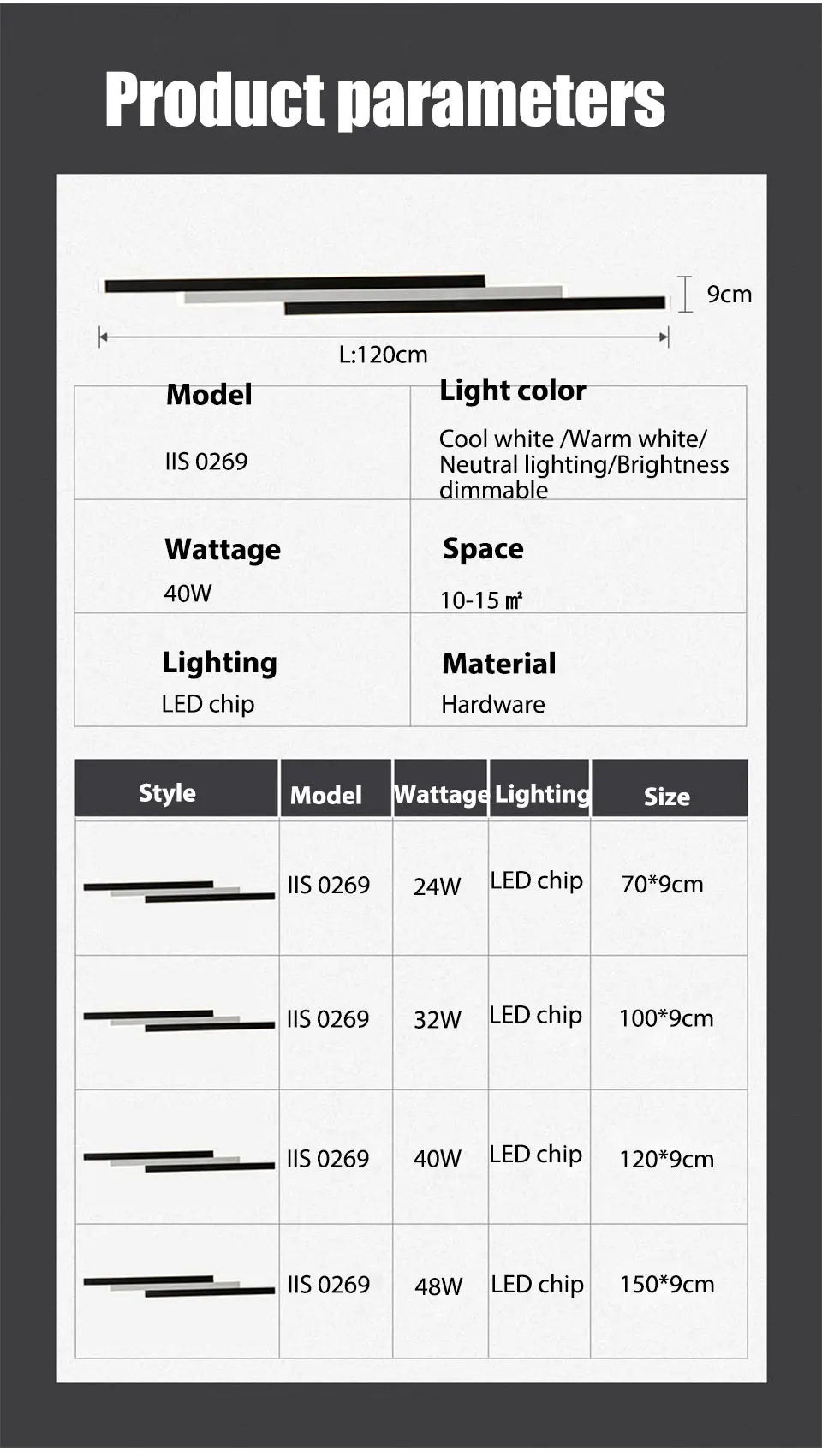 Outdoor Garden Wall Light Waterproof Long Strip Shape Lamp LED85v-265v Black&White Color Porch Lighting Fixture for Villa Garage