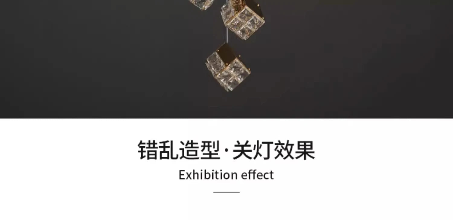 Stair chandelier long chandelier Rubik's cube creative personality light crystal lamp duplex villa loft apartment