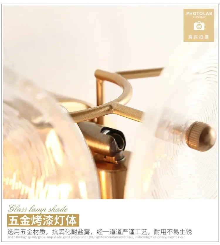 Creative Matte Metal Golden Base with LED Bubble Water Pattern Glass Round Shade Wall Sconce Bedside Lamp