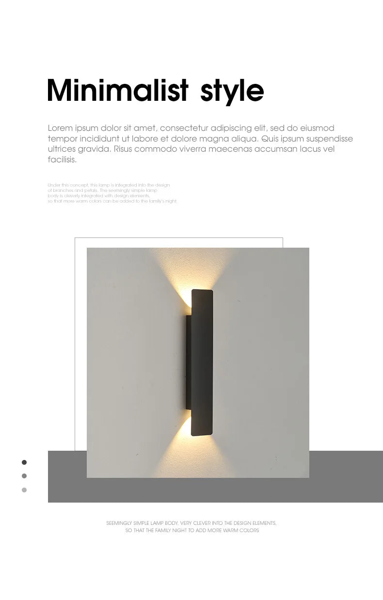 Outdoor Waterproof Wall Lamps Strip Aluminum Wall Lights 18W LED Black Wall Lamp Bedroom Exterior Outdoor Lighting Fixtures