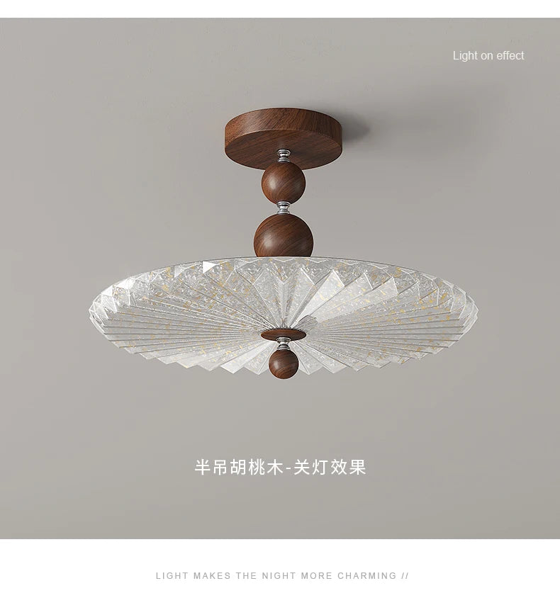 French Mid-Century Style Ceiling Lights Parlor Simple Retro Luxury Gold Resin Pleated Master Bedroom Room Decoration LED Fixture
