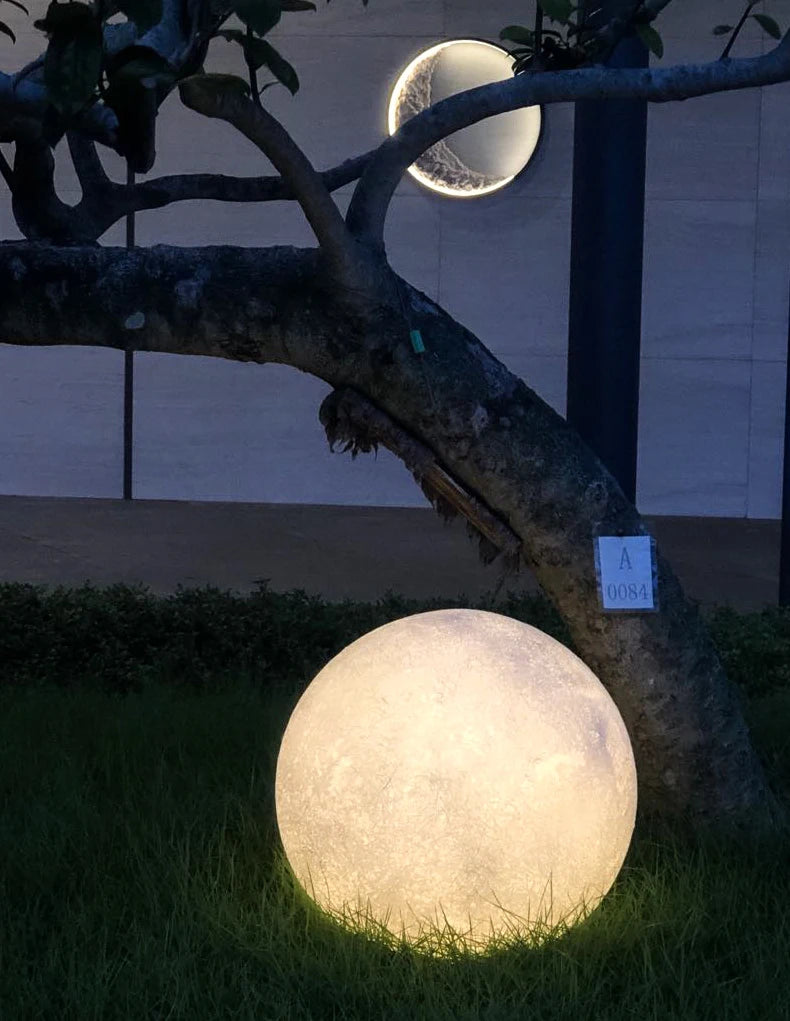Resin Fiber Outdoor Lunar Lawn Lamp Round Waterproof Atmosphere Lamp Garden Ground Plug Landscape Lighting