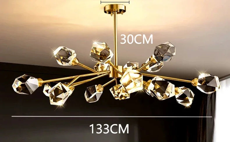 All-copper Molecular Long Crystal Chandelier Light Luxury Creative Post-modern Atmosphere Living Room LED Pendant Lights