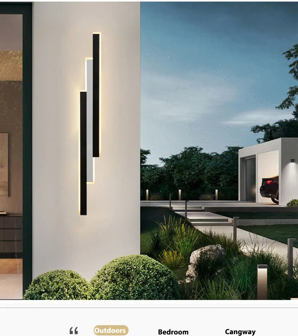 Outdoor Garden Wall Light Waterproof Long Strip Shape Lamp LED85v-265v Black&White Color Porch Lighting Fixture for Villa Garage