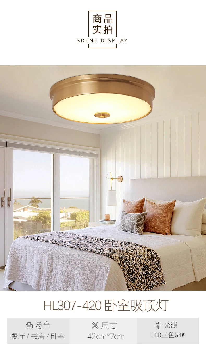 Nordic Modern Copper LED Ceiling Lights Fixtures Kitchen Hallway Balcony Round Ceiling Lamps Minimalist Lampara Gold Lighting
